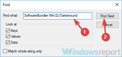 Pašalinkite „Win32 / Dartsmound Windows 10“