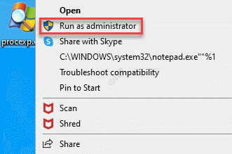 Process Explorer Højreklik Kør som administrator