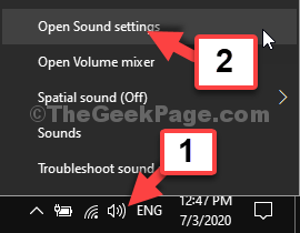 Barra de tareas Bandeja del sistema Icono de altavoz Haga clic con el botón derecho en Abrir configuración de sonido