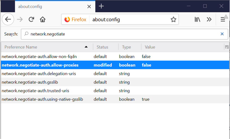 etwork.negotiate-auth.allow-proxies Yanlış Firefox sürekli şifre istiyor