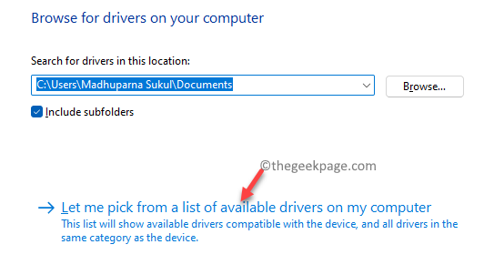 Actualizați driverele Permiteți-mi să aleg dintr-o listă de drivere disponibile pe computerul meu