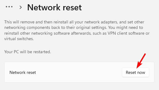 reset sítě