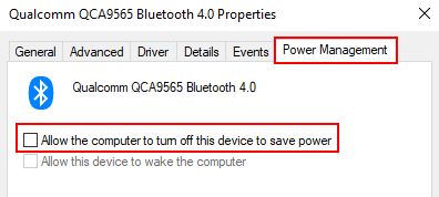 Strømstyring Ikke tillat Slå av Bluetooth