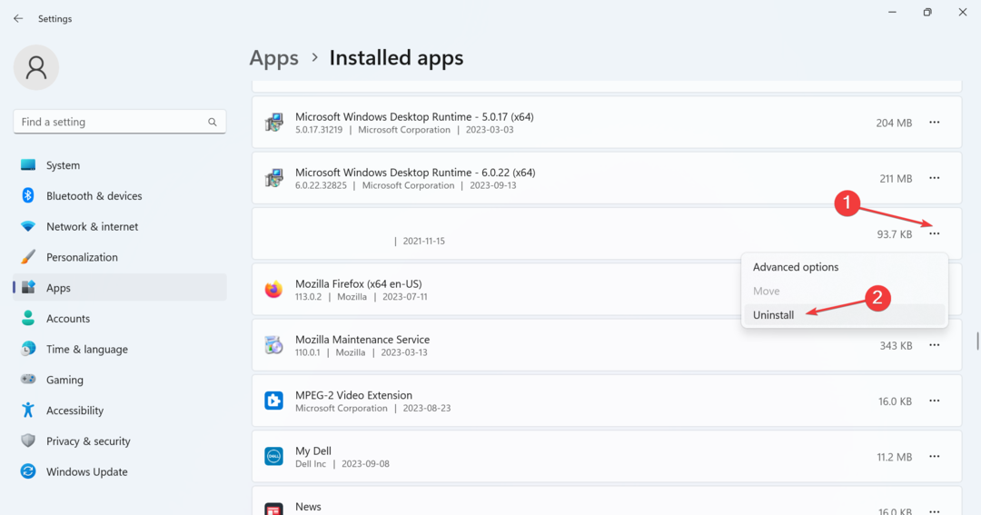 Apps deinstallieren, um den verschwundenen Ordner in Windows 11 zu reparieren