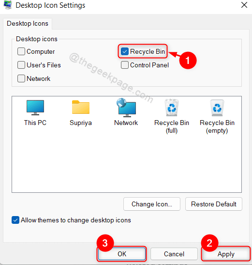 Reciclar el icono de la papelera de verificación en la configuración Win11