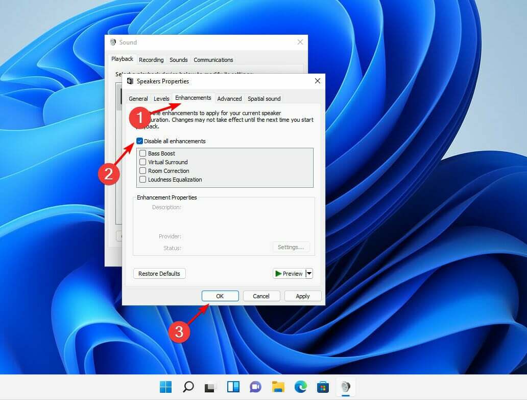 scheda miglioramenti driver audio realtek di Windows 11