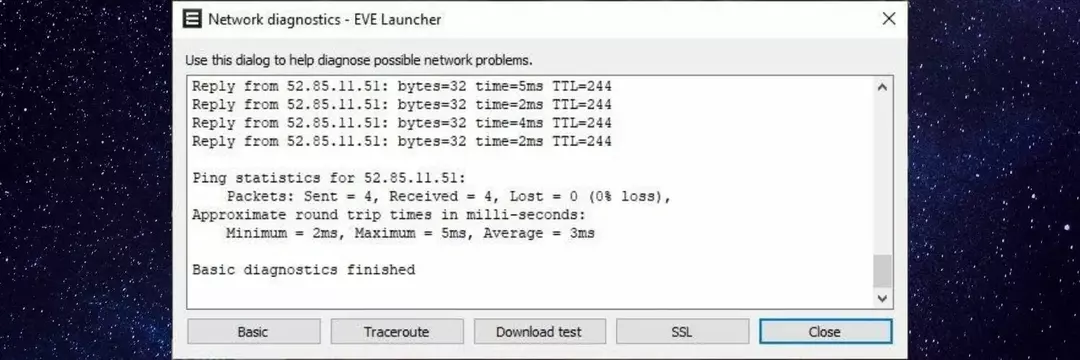 Основен тест EVE Online Network диагностика на загуба на пакети