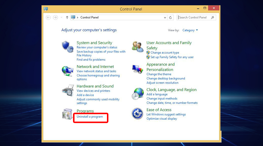 Windows pokazuje panel sterowania odinstaluj program