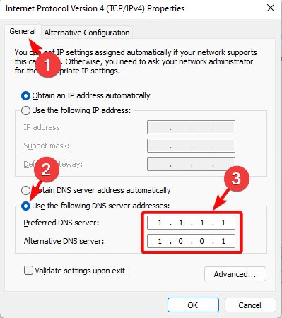 přidat preferovaný a alternativní DNS
