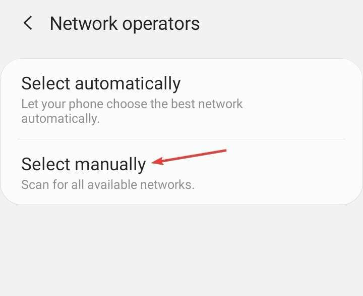 виберіть вручну, щоб виправити Vodafone, не зареєстрований у мережі