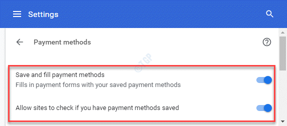 Platební metody Uložit a vyplnit platební metody Povolit webům zkontrolovat, zda máte uložené platební metody Zapnout