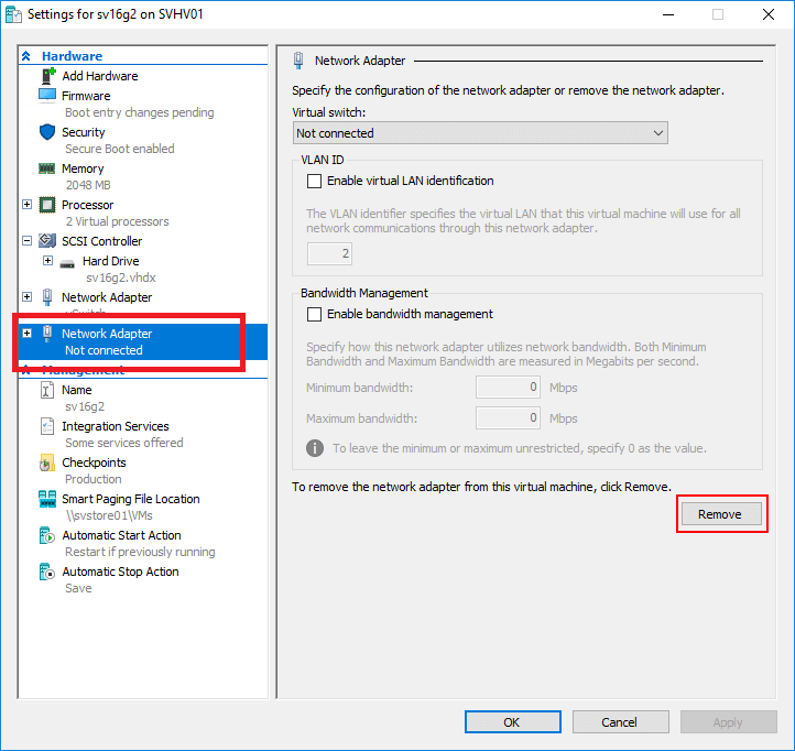 προσθήκη προσαρμογέα δικτύου στα Windows 10 Hyper-V