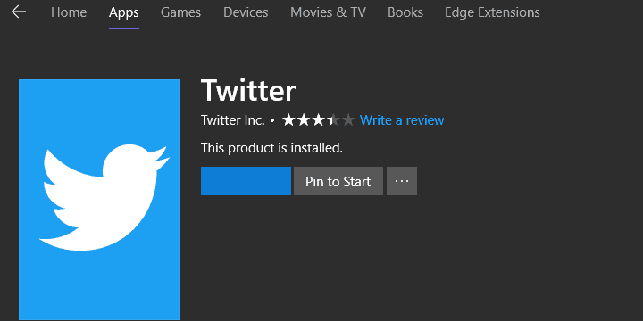 l'app twitter di windows 10 non si apre