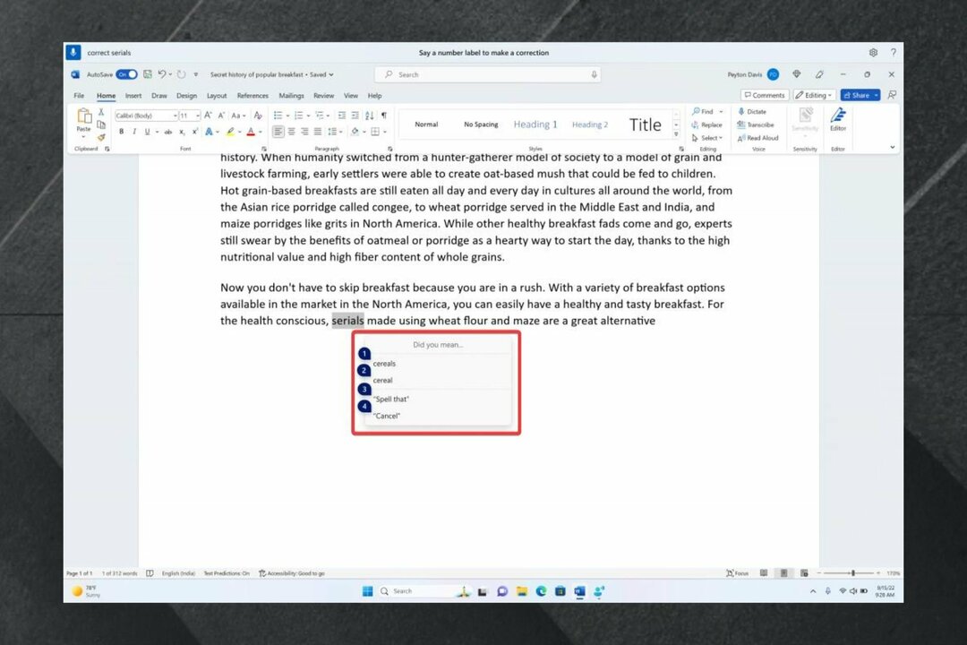 Microsoft Wordでディクテーションの間違いを修正する方法