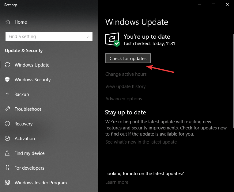 controlla gli aggiornamenti di Windows - Silhouette non si aggiornerà