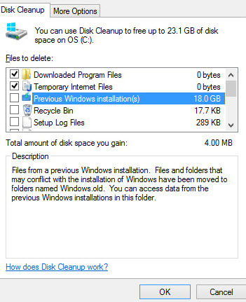 Hvordan slette Windows gamle installasjonsmappe i Windows 10