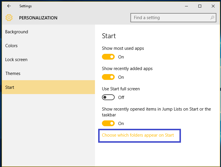 personalização do menu inicial do windows 10