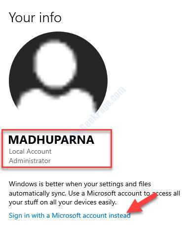 Instellingen Account Lokale accountbeheerder Aanmelden met een Microsoft-account in plaats daarvan