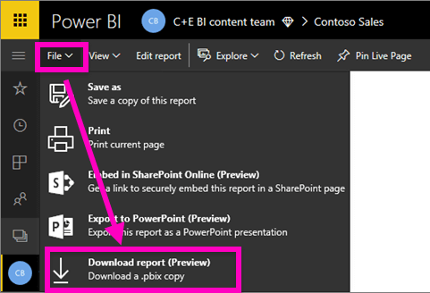 nu pot exporta în format desktop bi power