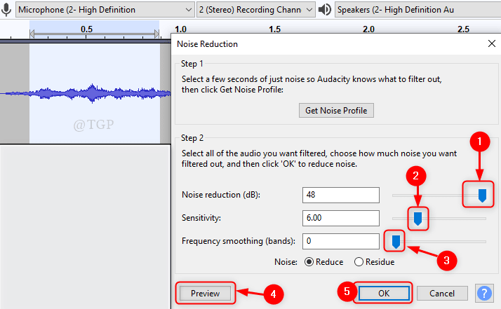 Kaip sumažinti / atšaukti foninį triukšmą naudojant „Audacity“.