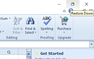Palauta alas -vaihtoehto kuinka avata kaksi Excel-tiedostoa erillisissä ikkunoissa