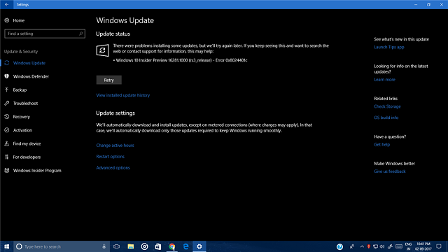 Problemas do Windows 10 build 16281: falha na instalação, falha no aplicativo e muito mais