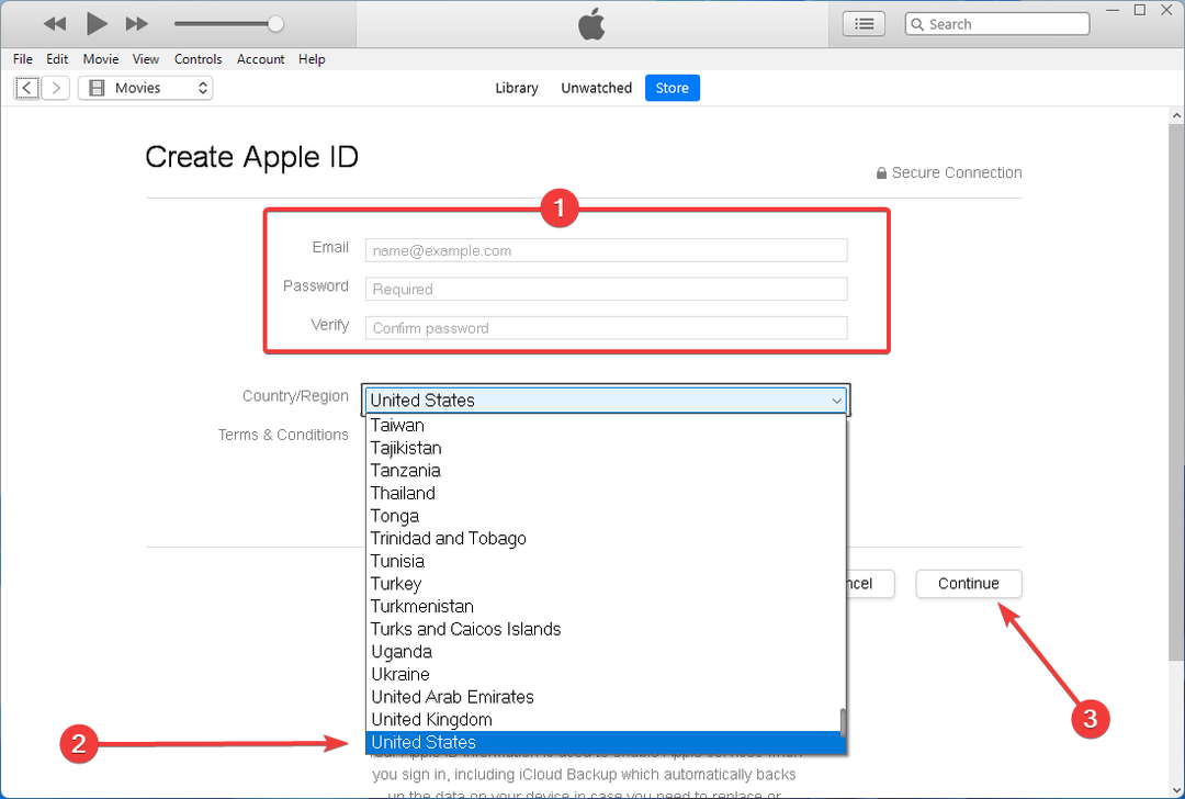 Luo uusi Apple ID täyttämällä vaaditut kentät
