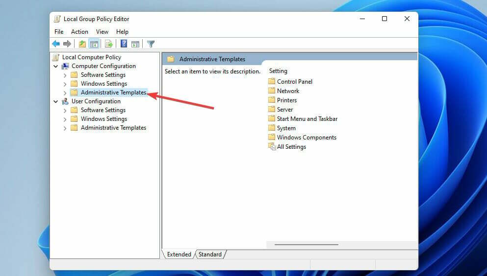 Pogreška administratorskih predložaka vanguard Windows 11