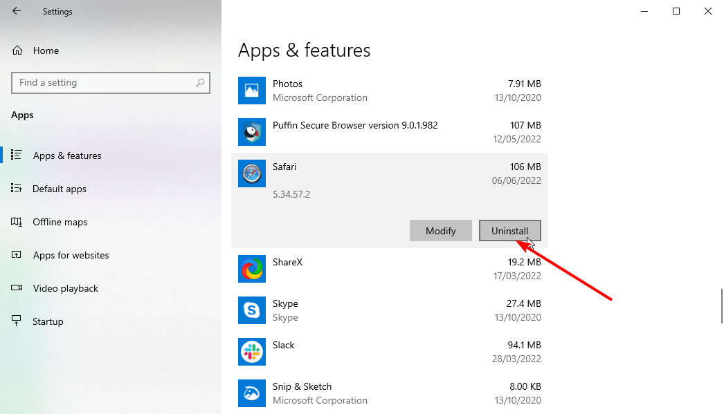 Deinstallieren Sie das Safari-Browser-Update für Windows
