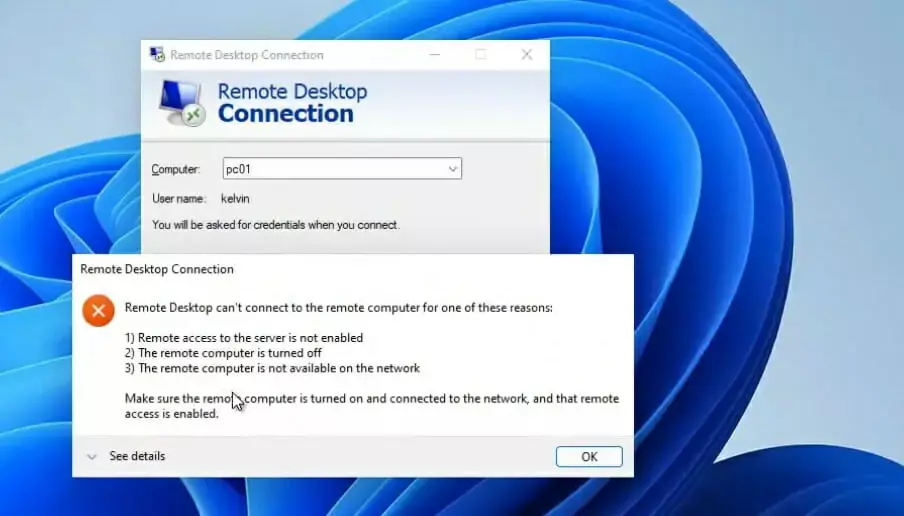 L'erreur de connexion au bureau à distance Windows 11 Le bureau à distance ne fonctionne pas
