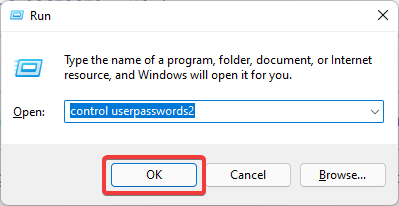 Geben Sie control userpasswords2 ein, wenn Sie den Torch-Browser nicht installieren können