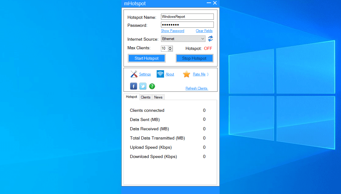 mHotSpot galvenais logs