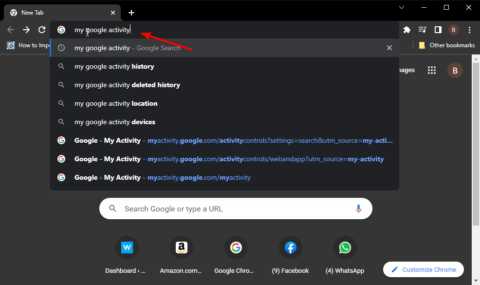 моите отметки в Chrome за търсене на активност изчезнаха