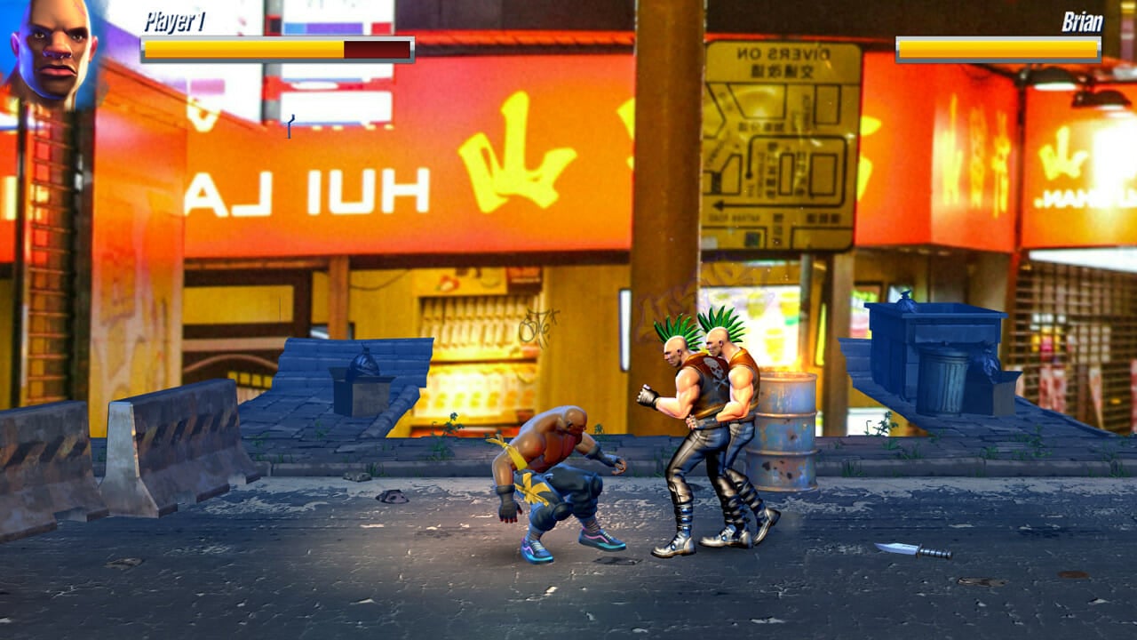 プレイヤーが 2 人の悪者と戦っている画像
