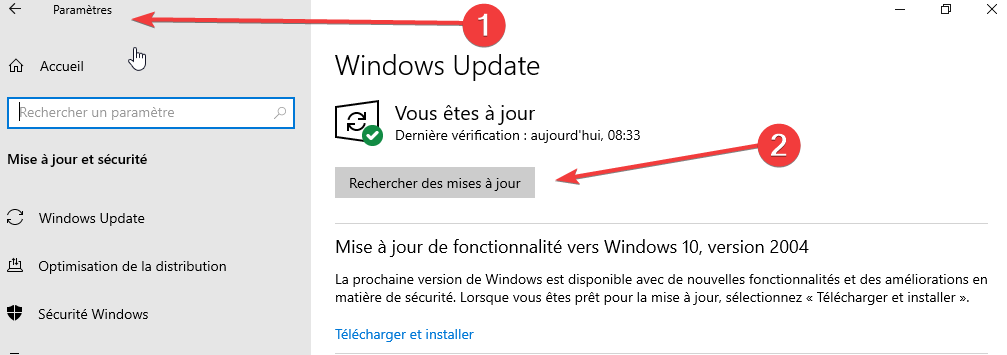 Parametres_Windows Update_rechercher прави грешки