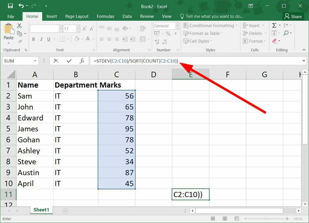 Excel で標準誤差を計算する方法: 2 つの最も簡単な方法