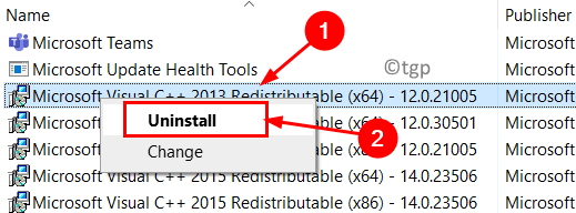 Visual C++ Min. को अनइंस्टॉल करें