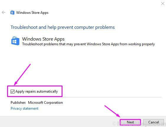 Probleemoplosser voor Windows Store-apps Reparaties toepassen