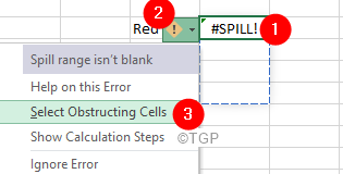 Erreur de déversement Excel Sélectionnez les cellules obstruant