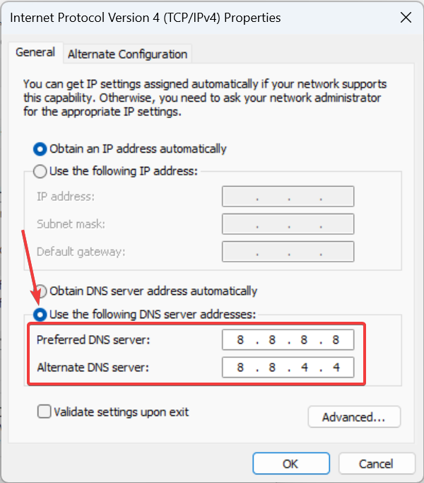 cambia il server DNS per correggere l'ID evento 16