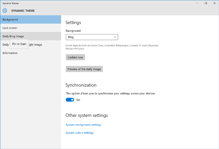 Dynaaminen teema -sovellus mukauttaa Windows 10: n lukitusnäytön ja taustakuvat