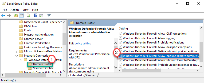Windows Defender-Firewall DC-Min. zulassen