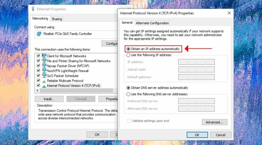 Отримайте IP-адресу автоматично в Windows