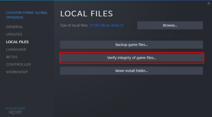 Steam Verifique a integridade dos arquivos do jogo
