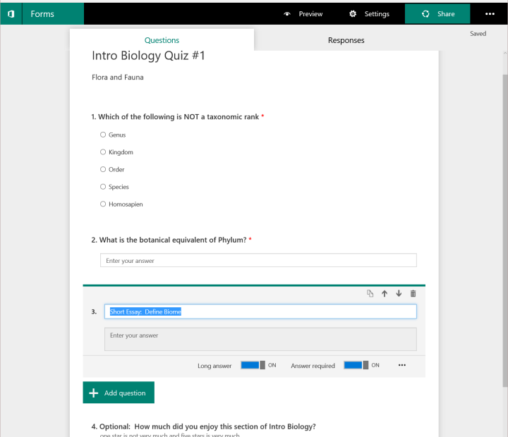 תצוגה מקדימה ציבורית של Microsoft Forms זמינה כעת עבור Office 365