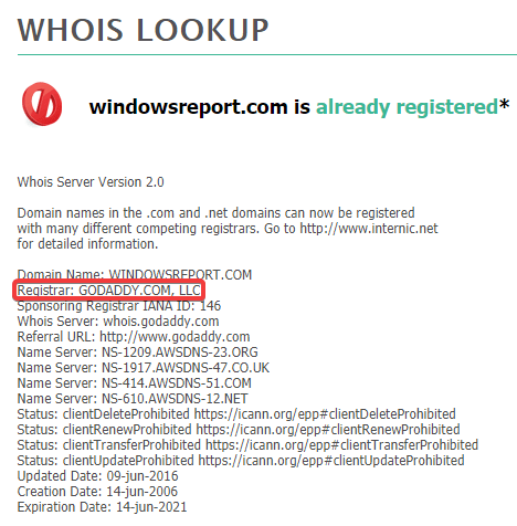 Намерете регистратора на име на домейн