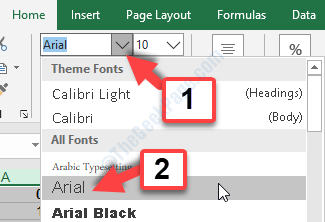 Excel Ctrl + Un style de police d'accueil Arial
