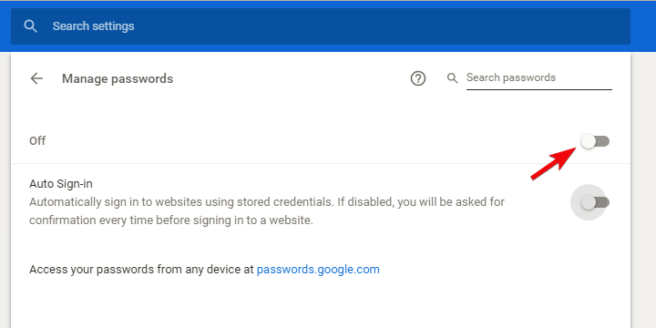 Вы хотите, чтобы Google Chrome сохранил пароль, отключите