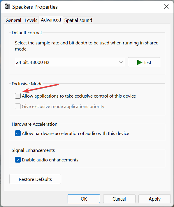 Windows 11 moonutatud heli parandamise valik