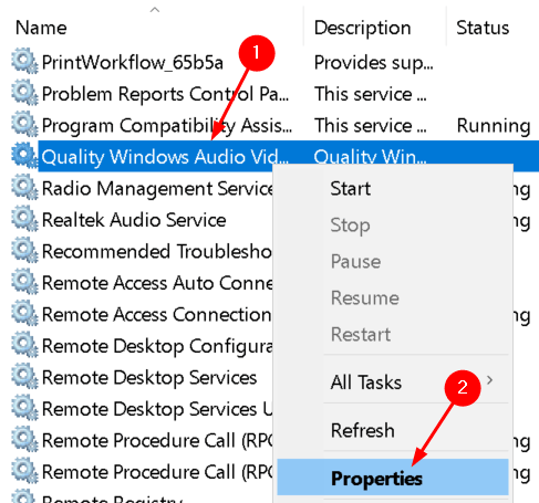 Servizi Proprietà Windows Audio Video Experience Min
